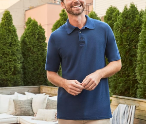 เสื้อโปโลผู้ชายแขนสั้นผ้าฝ้ายแท้ 100% ระบายอากาศได้ดี ทรงลำลอง ลายเรียบ ไซส์ใหญ่ ปักโลโก้ ผลิตโดย OEM - Product Image 1