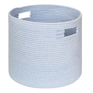 Sky Blue Round Macrame <b>Basket</b> For Bedroom Organizer Stores Extra Pillows Clothes And Accessories Or Laundry Storage <b>Basket</b> - Product Image 1