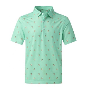 Polo à manches courtes vert menthe pour homme avec imprimé tasse de café, style décontracté, tissu Oxford respirant - Product Image 1