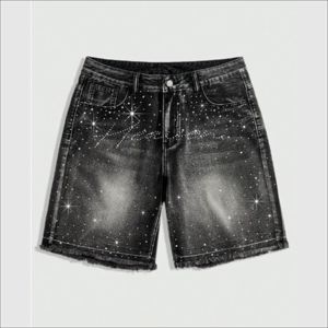 High Quality <b>Mens</b> Denim <b>Jeans</b> Shorts Rhinestone Decoration Street Style Distressed <b>Jean</b> Shorts Summer Fashion Wholesale Supplier - Product Image 4