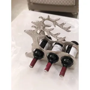 Support à Bouteilles de Vin en Métal Argenté en Forme de Cerf avec Sculpture de Bois de Cerf, Porte-Bouteilles Triple pour Décoration de Table de Bar à Domicile, Cadeau Rustique, Centre de Table - Product Image 5