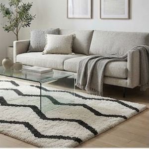 Modern Chevron Pattern Area <b>Rug</b> Rectangle White <b>Black</b> High Pile Tufted Non Slip Rubber Backing Bedroom Use Scandinavian Style - Product Image 3