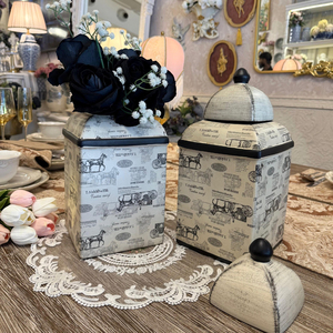 Leaf Ginger Jar Decorative Jar Metal Rectangular <b>Vase</b> with Black <b>Roses</b> Shabby Chic Floral Display Jar - Product Image 6