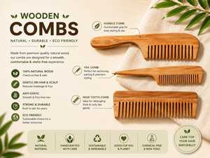 Peigne à cheveux en bois naturel - Product Image 1