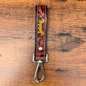 Porte-clés en cuir véritable taillé à la main tournesol petit bracelet Porte-clés en cuir véritable de style occidental Porte-clés en cuir de vachette personnalisé pour femmes - Product Image 2