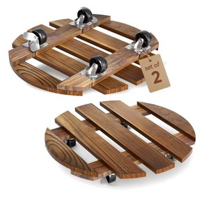 Acacia Wood Mobile Plant Cart with Wheels - Handcrafted Wooden <b>Planter</b> Stand Wholesale - Product Image 1