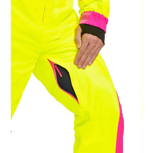 Combinaison de ski rétro unisexe personnalisée, néon, une pièce, isolée, à capuche, pour snowboard, avec blocs de couleur et ceinture - Product Image 6