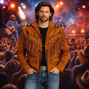 Chaqueta de Cuero Estilo Vaquero para Hombre, con Flecos, Cuello Alto, Cierre de Cremallera, Estilo Urbano, Resistente al Viento, Transpirable y Ecológica - Product Image 6