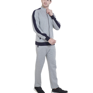 Survêtement gris pour homme, manches longues, col montant, fermeture éclair, poches latérales, vêtement décontracté pour l'automne, respirant, mélange de polyester et de coton - Product Image 2