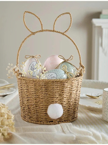 Panier élégant en papier tressé fait main pour Pâques, panier cadeau, panier de rangement, décoration décorative pour chambre d'enfant et maison, organisateur de jouets - Product Image 5
