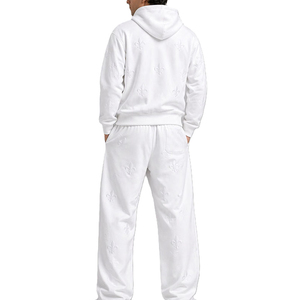 Unisex <b>White</b> Embroidered Fleece Tracksuit Set Hooded Full Length Casual All Seasons Loose Fit <b>2</b> <b>Piece</b> Knitted Cotton - Product Image 2