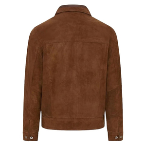 Veste en cuir suédé marron pour homme, col rabattu, fermeture éclair, vêtement d'extérieur décontracté pour l'automne, coupe classique, couleur unie - Product Image 2