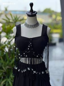 Designer Fancy Cotton with Flared Kali-Pattern <b>Red</b> & Black <b>Lehenga</b> - Long Dori with Ginny-Kodi Blouse Supplier from India - Product Image 6