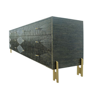 Mueble Funcional para Dormitorio o Sala de Estar, Diseño Moderno Hecho a Mano, Aspecto Antiguo, Modelo Daphoco, en MDF con Imitación de Piel de Cordero y Rafia, Detalles en Latón - Product Image 4