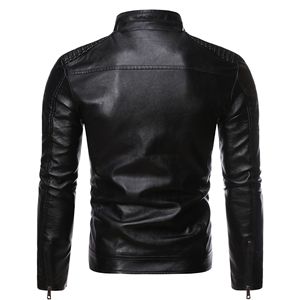 เสื้อแจ็คเก็ตหนังสีน้ำตาลสำหรับผู้ชาย คอตั้ง ปิดด้วยซิป ทรงเข้ารูป ความยาวปกติ สีพื้น สไตล์ไบค์เกอร์ เหมาะสำหรับใส่ในฤดูใบไม้ร่วง - Product Image 3
