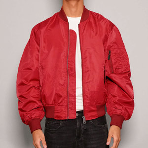 Chaqueta Bomber Roja para Hombre, Color Sólido, Cierre de Cremallera, Estilo Casual, Exterior de Poliéster, Corte Regular, para Otoño - Product Image 6