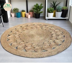2026 <b>Round</b> Jute Rug Medallion Pattern Handcrafted Bohemian Style Floor <b>Mat</b> for Living Room Natural Brown - Product Image 5