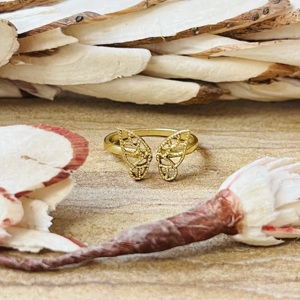 Market Favorite Butterfly Wing <b>Ring</b> Boho Brass <b>Ring</b> For Women 18k Gold Plated Filigree Insect Dainty <b>Open</b> Band <b>Ring</b> Wholesale - Product Image 3