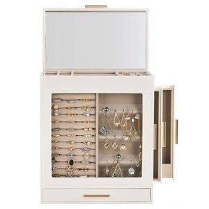 Elegante Portagioie Bianco a 4 Cassetti con Fronte Trasparente e Interno in Velluto Rosa, Armadietto per Accessori e Organizzatori - Product Image 3