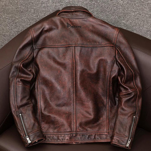 <b>Brown</b> <b>Leather</b> Factory Customized Men's High Street Stand Collar Quilted <b>Jacket</b> with Customizable Embroidery and Craft Designs - Product Image 3