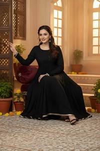 Ensemble Kurti et pantalon noir uni style robe trapèze pour occasions festives, sans dupatta, pour grossistes et détaillants - Product Image 5