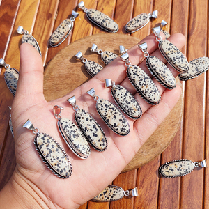 Collar con Colgante de Cristal de Jaspe Dálmata con Engaste de Bisel, Hecho a Mano, Chapado en Plata sobre Latón, Estilo Bohemio, Joyería para Regalo de Boda - Product Image 1