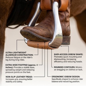 Équipement équestre en aluminium pour l'équitation vétérinaire : Paire d'étriers western en cuir antidérapants avec protection de la cheville - Product Image 6