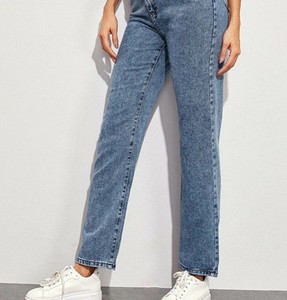 Jeans Mom de Mujer al por Mayor, Personalizados, de Tiro Medio, Estilo Japonés, Rectos, Transpirables, con Diseño de Puntos Desgastados - Product Image 3