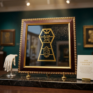 Cadre mural artisanal écologique en pyrite pour l'amélioration de la prospérité et du succès, motif jainiste - Product Image 4
