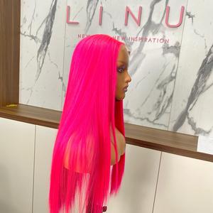 Pelucas delanteras de encaje recto de hueso sedoso de Color rosa claro de pelo crudo vietnamita de doble dibujo con encaje transparente para mujeres negras - Product Image 1