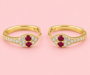 Gold Plated 925 Sterling <b>Silver</b> Snake Hoop Earrings Zircon Ruby Look <b>Huggie</b> Ear Jewelry for Party Wedding - Product Image 3