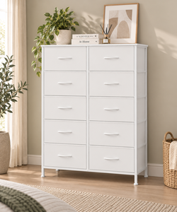 <b>White</b> 10 <b>Drawer</b> Metal Dresser Freestanding Storage Cabinet <b>for</b> <b>Bedroom</b> Modern - Product Image 4