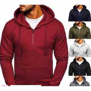 Sudadera con capucha de lana y algodón para hombre, ropa de calle de invierno, logotipo personalizado, Color sólido con cremallera, estampado Digital, técnica de tinte, cuello con capucha - Product Image 4