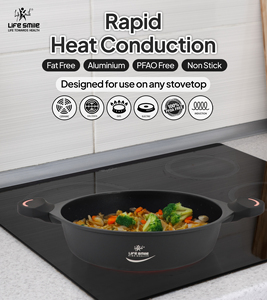 Casserole peu profonde antiadhésive premium avec revêtement en titane, couvercle en verre à bords en silicone et base à induction - Product Image 6