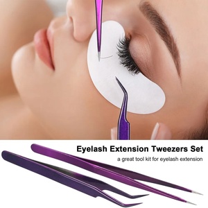 Pince à épiler de précision en acier inoxydable violet à pointe lisse pour l'application d'extensions de cils - Product Image 5