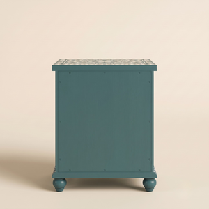 Mesita de Noche Premium con Incrustaciones de Hueso en Verde Azulado, con 3 Cajones, Gabinete de Almacenamiento Floral Hecho a Mano con Diseño Moderno - Product Image 2