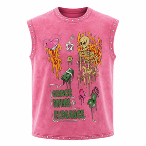 T-shirt sans manches personnalisé en coton avec impression DTG et strass, streetwear, t-shirt graphique de créateur, t-shirts oversize pour hommes - Product Image 1