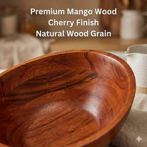 Elegante tazón para servir de 10.5 x 4.5 pulgadas, tazón de madera de mango con acabado cerezo para frutas y ensaladas, tazón decorativo de madera para la mesa. - Product Image 6