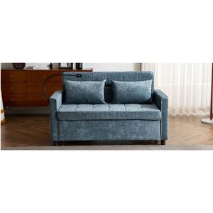 Divano Letto Estraibile da 144,5 cm con Schienale Reversibile, Tasche Laterali e Due Porte USB per Telefoni, Ideale per Spazi Ristretti - Product Image 1