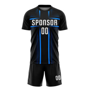 Conjunto de Camiseta de Fútbol a Rayas Azules y Negras para Hombre, Impresión por Sublimación, Secado Rápido, Cuello Redondo Deportivo, Tejido de Punto para Verano - Product Image 2