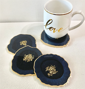Customized Resin <b>Coaster</b> <b>Drink</b> Use Home Wedding Table sky Blue Color Gold Flak Glitter design Round Flower Resin Napkin Ring - Product Image 2