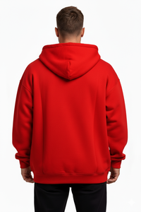Sudadera con capucha roja lisa de alta calidad para hombre, con cremallera completa, gruesa y cálida, 100% algodón polar, 450 g/m², informal, estilo urbano, holgada, de secado rápido - Product Image 4