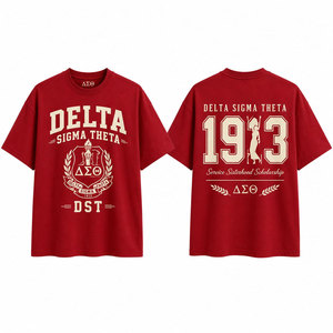 Camiseta de Manga Corta Delta Sigma Theta DST 1913 para Hombre, Cuello Redondo, Informal, de Algodón, con Ribete en Contraste y Estampado de Letras - Product Image 4