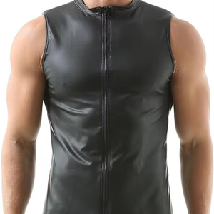 Débardeur Homme en Similicuir avec Fermeture Éclair et Col Montant – Gilet Athlétique Sans Manches pour Homme - Product Image 1