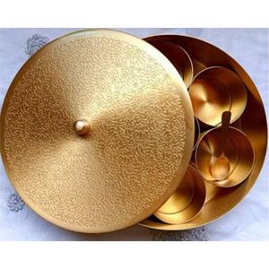 Wholesale Indian Brass <b>Spice</b> <b>Box</b> <b>Masala</b> <b>Dabba</b> Decorative Round Metal <b>Spice</b> Container With Multiple Compartments And Spoon - Product Image 1