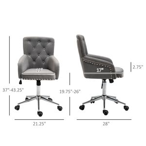 Sedia da Ufficio Ergonomica Girevole con Schienale Medio, Rivestimento in Velluto Trapuntato e Finiture con Borchie - Product Image 3