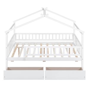 Letto a capanna in legno bianco a grandezza naturale con due cassetti per bambini - Product Image 4