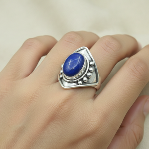 Vintage Blue Lapis 925 Silver <b>Ring</b> for Women Rose Gold Yellow Gold Plated Oval Gemstone <b>Statement</b> Jewelry for Unisex Christmas - Product Image 3
