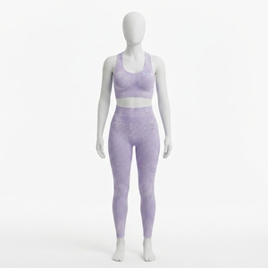 Conjunto de Yoga Lavanda con Efecto Ácido para Mujer: Sujetador Deportivo y Leggings de Cintura Alta para Gimnasio, Fitness y Entrenamiento - Product Image 1