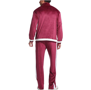 Hot Selling High Quality Maroon Color <b>Velvet</b> Printed <b>Jacket</b> Pant Joggers Autumn Elastic Waist <b>Men</b> Tracksuit Set Acid Wash - Product Image 3